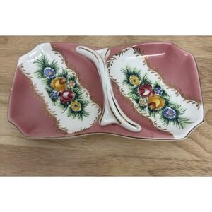 Vintage‎ Pink & White with Flowers Double Dish With Handle PY Japan #57